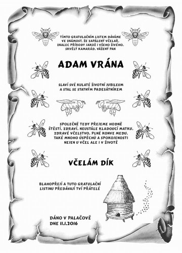 Gratulace včelař č.696 - Gratulace včelař pergamen z překližky