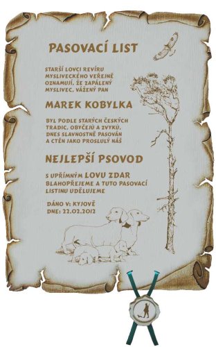 Pasovací list psovod č.736 pergamen z překližky