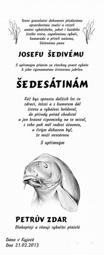 Gratulace rybář č. 764 na desce s kůrou  3D