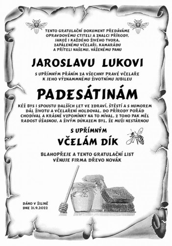 Gratulace včelař č.698 - Gratulace včelař pergamen z překližky