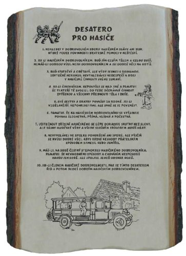 Desatero pro hasiče č.705 na desce s kůrou