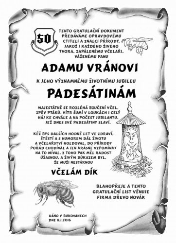 Gratulace včelař č.697 - Gratulace včelař pergamen z překližky