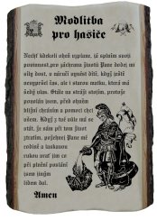 Modlitba pro hasiče na desce s kůrou