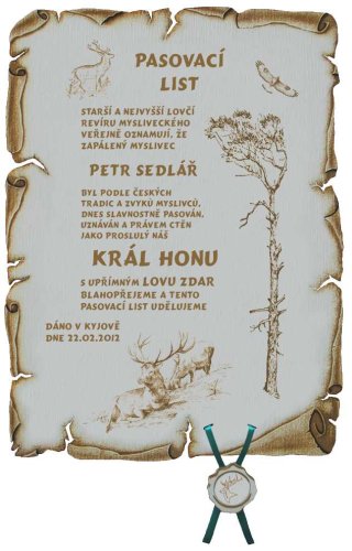 Pasovací list král honu č.722 pergamen na překližce
