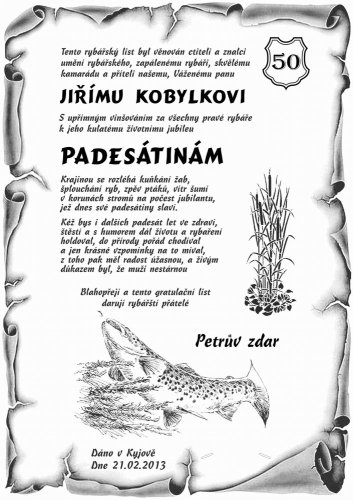 Gratulace rybář č.763 pergamen z překližky