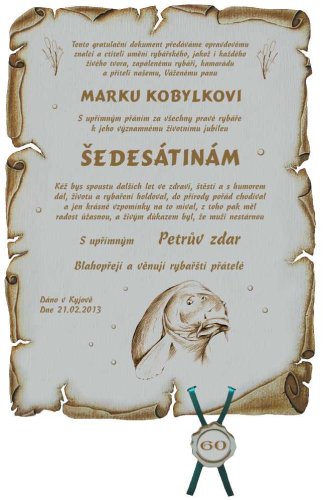 Gratulace rybář č. 764 pergamen z překližky