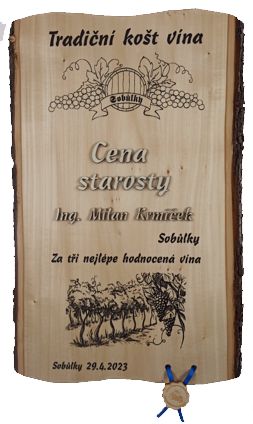 Diplom košt vína č. 776 na desce s kůrou 3D