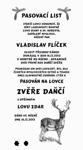 Pasovací list daněk č.732 na desce s kůrou 3D