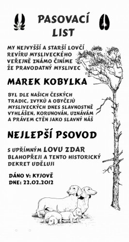 Pasovací list psovod č.736 na desce s kůrou 3D