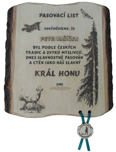 Pasovací list král honu č.723 na desce s kůrou 3D