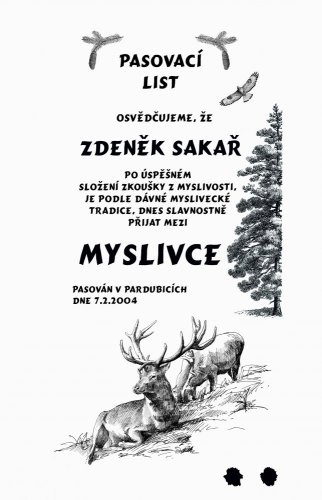 Pasovací list myslivec č.735 na desce s kůrou 3D