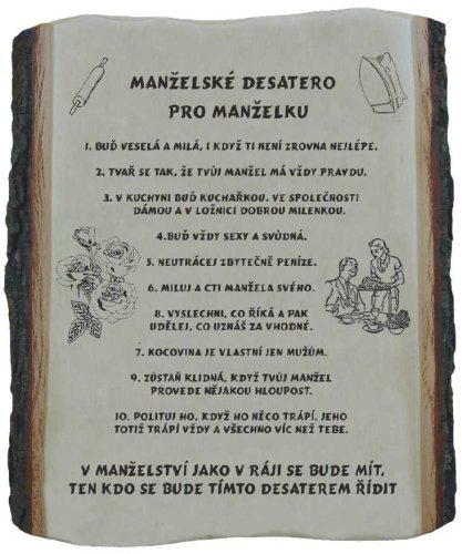 Desatero pro manželku č. 718 na desce s kůrou