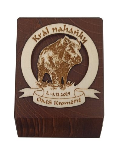 Dřevěná plaketa hnědá Král honu nebo naháňky - motiv: prase