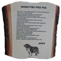 Modlitba pro psa na desce s kůrou