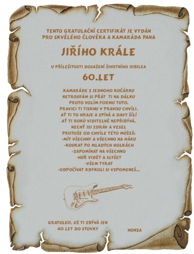 Gratulace kytara pergamen z překližky