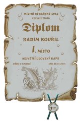 Diplom největší ryba č.757 pergamen z překližky