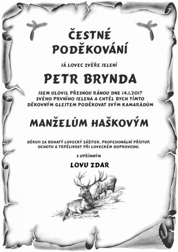 Čestné poděkování myslivec č.747 - Čestné poděkování myslivec pergamen z překližky