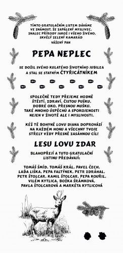 Gratulace myslivec č.724 na desce s kůrou 3D