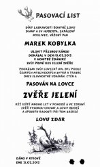 Pasovací list jelen č.733 na desce s kůrou 3D