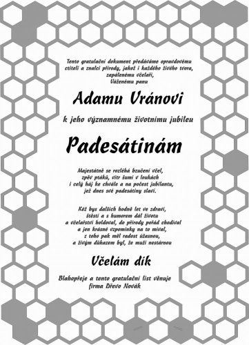 gratulace pro včelaře č. 694 pergamen z překližky