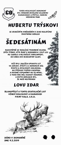 Gratulace myslivec č.725 -  na frézované desce