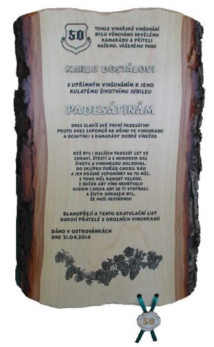 Gratulace vinař č.794 na desce s kůrou 3D