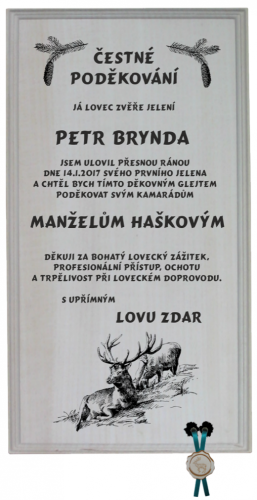 Čestné poděkování myslivec č.747 - Čestné poděkování myslivec na frézované desce 2D