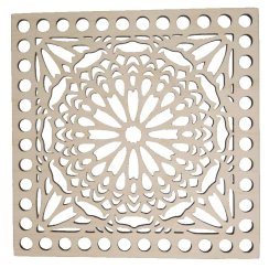 Dřevěný výřez na háčkování čtverec vyřezávaný s rostlinou 150x150 mm