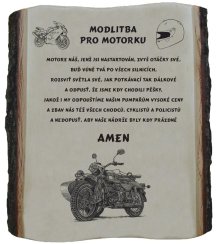 Modlitba pro motorku veterán č.787 na desce s kůrou