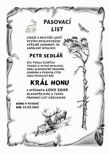 Pasovací list král honu č.722 pergamen na překližce