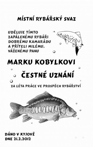 Čestné uznání rybář č. 751 na desce s kůrou 3D