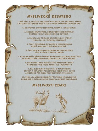 Desatero pro myslivce č.708 - Desatero pro myslivce pergamen z překližky