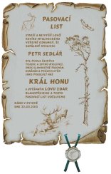 Pasovací list král honu č.722 pergamen na překližce