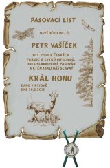 Pasovací list král honu č.723 pergamen z překližky