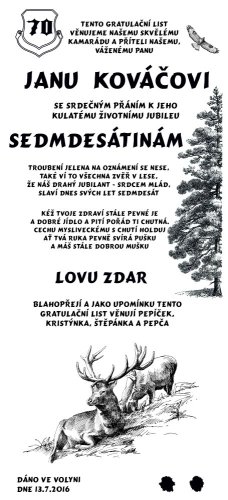 Gratulace myslivec č.725 na desce s kůrou 3D