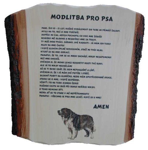 Modlitba pro psa na desce s kůrou