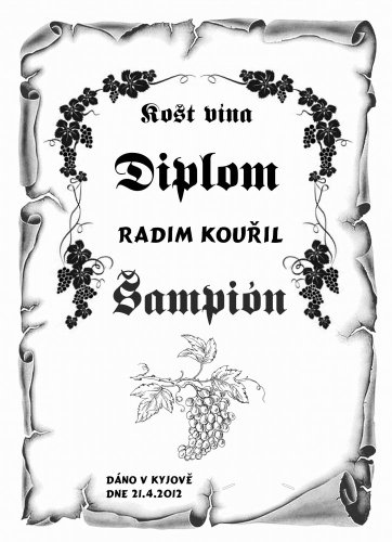 Diplom košt vína č.773 pergamen z překližky