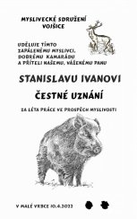 Čestné uznání myslivec č.721 na desce s kůrou 3D
