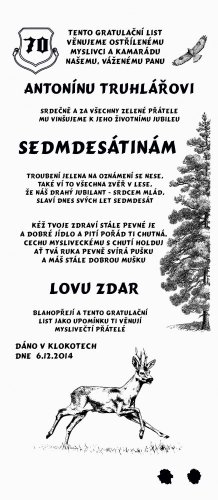 Gratulace myslivec 744 na desce s kůrou 3D