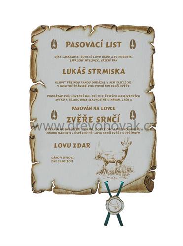 Pasovací list srnec č.734 - Pasovací list srnec pergamen z překližky