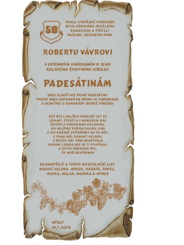 Gratulace vinař č.794 - Gratulace vinař pergamen z překližky