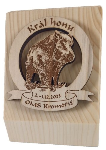 Dřevěná plaketa Král honu nebo naháňky - motiv: zajíc