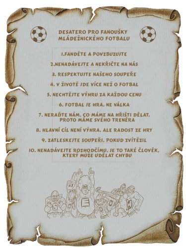 Desatero pro fanoušky fotbalu č.710 pergamen z překližky