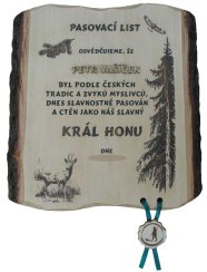 Pasovací list král honu č.723 na desce s kůrou 3D