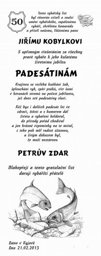 Gratulace rybář č. 763 na desce s kůrou 3D
