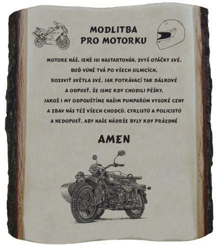 Modlitba pro motorku veterán č.787 na desce s kůrou