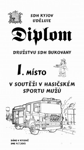 Diplom v hasičském sportu č. 792 na desce s kůrou 3D