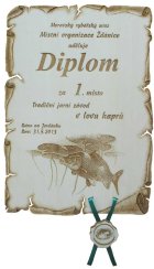 Diplom rybářské závody č. 759 pergamen z překližky