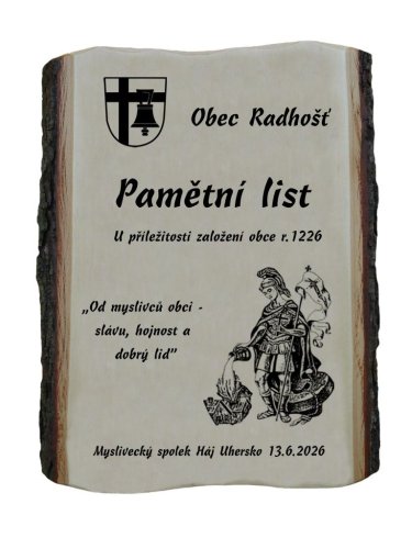 Pamětní list pro hasiče č.870 na desce s kůrou