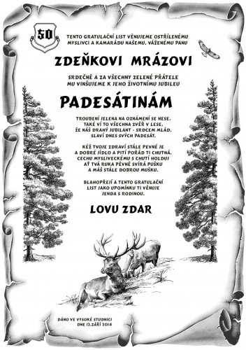 Gratulace pro myslivce č. 744 pergamen z překližky